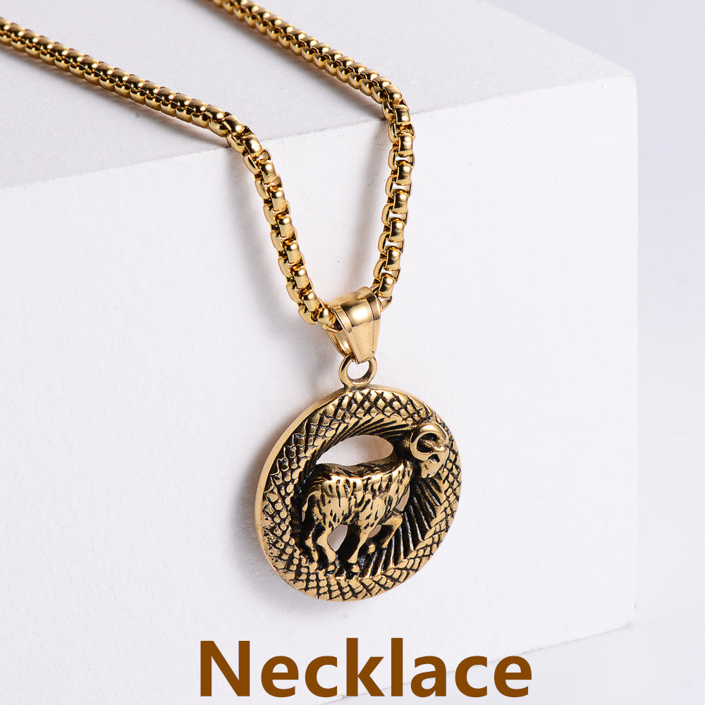 Stainless Steel 12 Constellation Pendant Necklace Aries