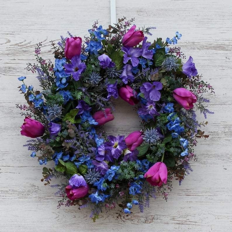 Cross Border Independent Station Spring Purple Tulip Wreath Purple Lavender Blue Larch Spring Summer Wreath