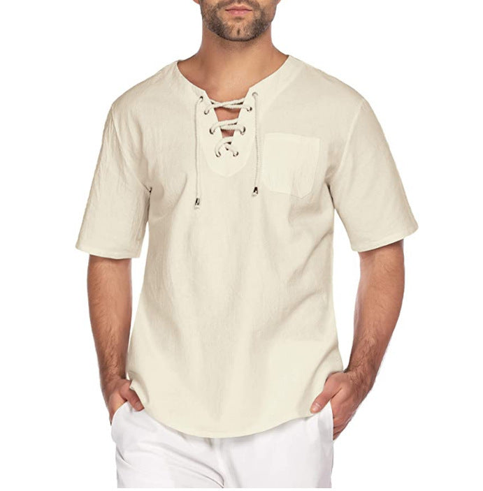 Men's short-sleeved T-shirt cotton and linen led men's T-shirt