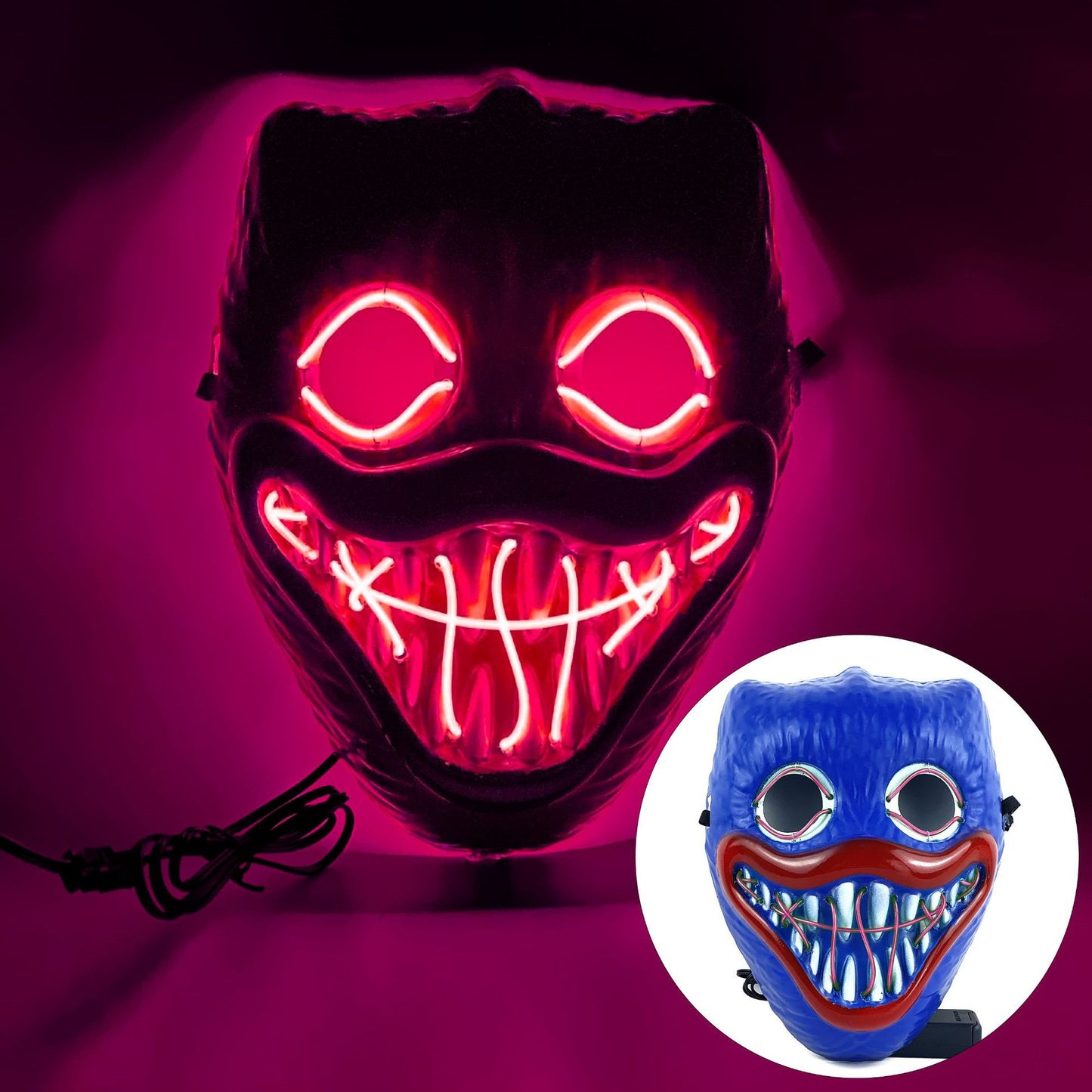 Glowing Poppy Masks Funny Kids Punk Halloween Mask Party Cosplay Light Up Huggy Wuggy LED Poppy Mask For Men Women Children