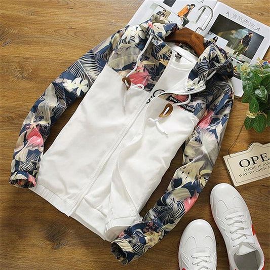 Floral Jacket Men Slim Fit Flowers Pilot Jacket Coat US Size Men Hooded Jackets