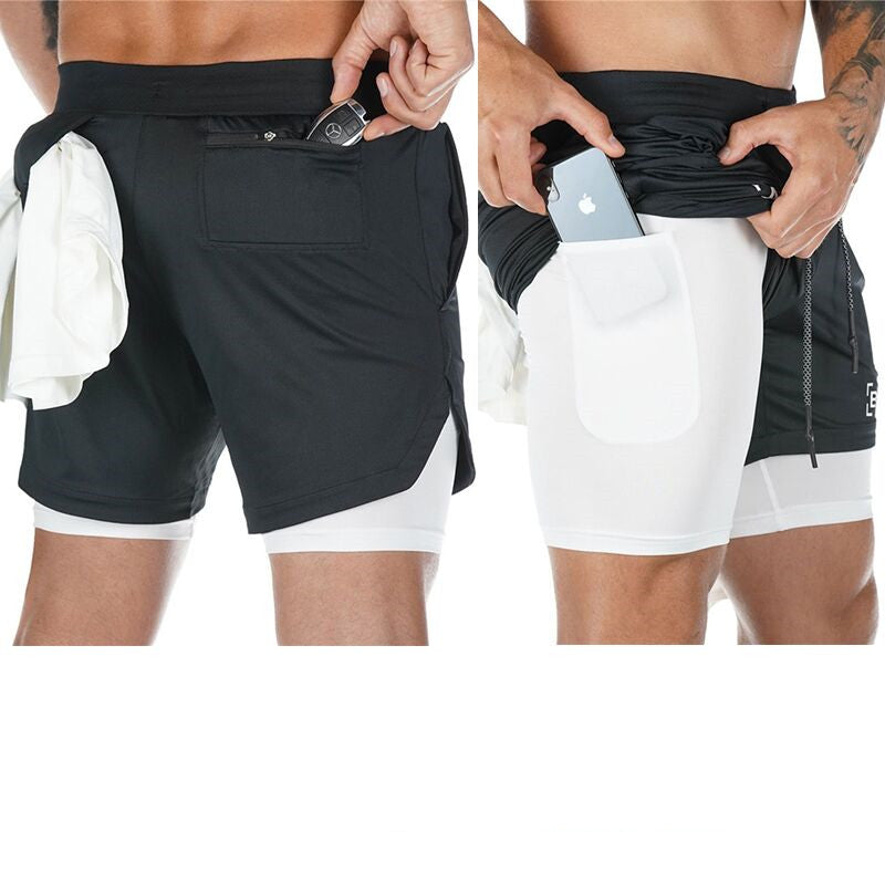 Men's Quick-drying Running Fitness Fake Two-piece Double-layer Five-point Sports Shorts