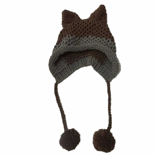 BomHCS Cute Fox Ears Beanie Winter Warm Handmade Knit Hat