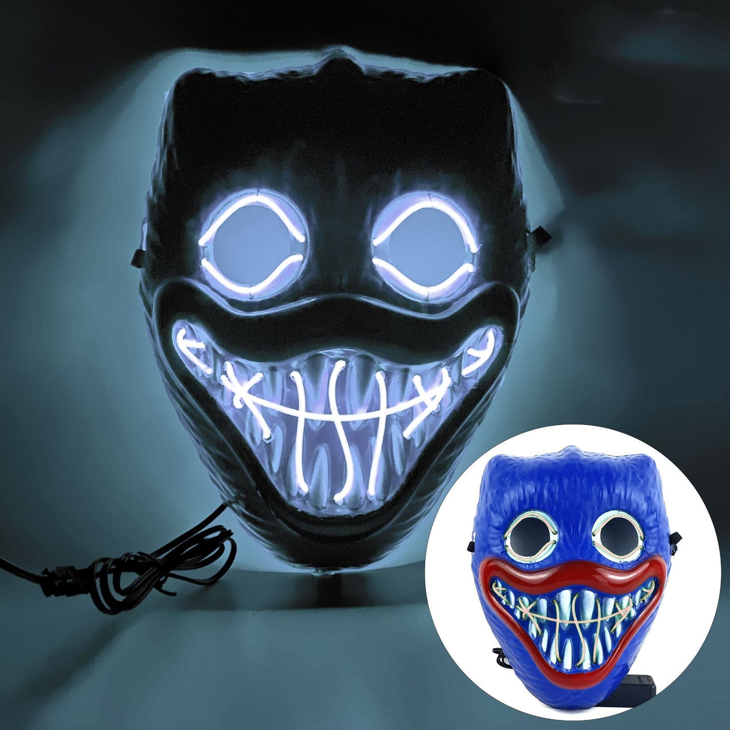 Glowing Poppy Masks Funny Kids Punk Halloween Mask Party Cosplay Light Up Huggy Wuggy LED Poppy Mask For Men Women Children