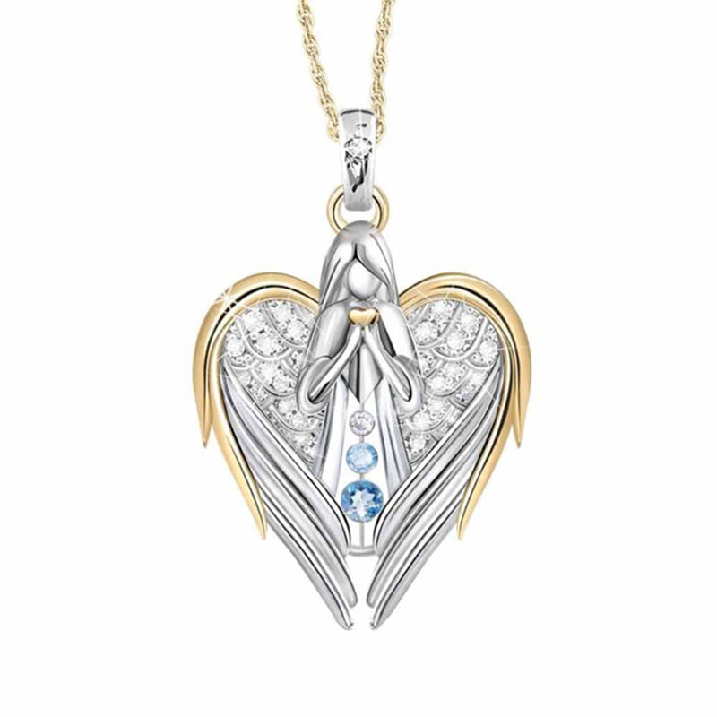 Gold Sliver Crystal Rhinestone Heart-shaped Design Angel Wings Sweater Chain Pendants Necklaces For Women Angle Girl Gift