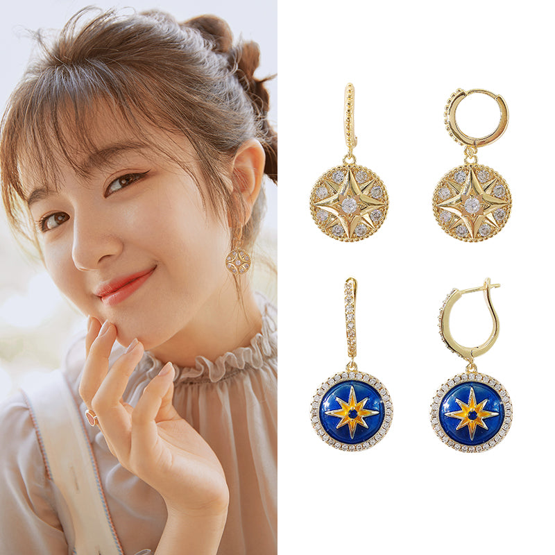 Red Compass Eight Mang Star Earrings Pure Silver Korean Temperament Baitao Red Ear Button Star Color Fashion Ear Nails Female