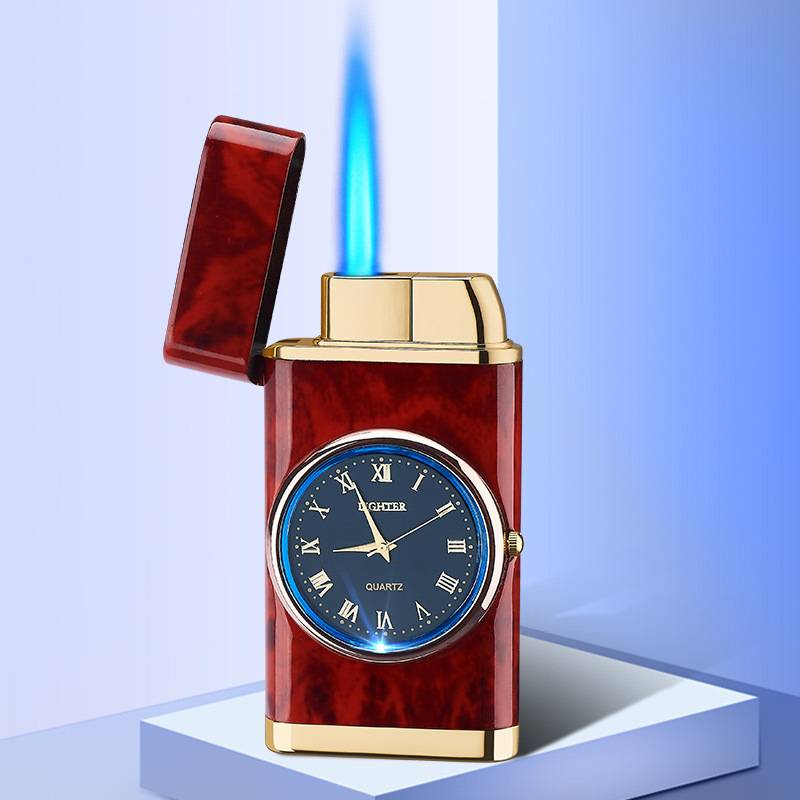 New Lighter With Electric Watch Rocker Arm Automatic Ignition Straight Blue Flame Lighter Creative Real Dial Inflatable Windproof Lighter Men's Watch Gift