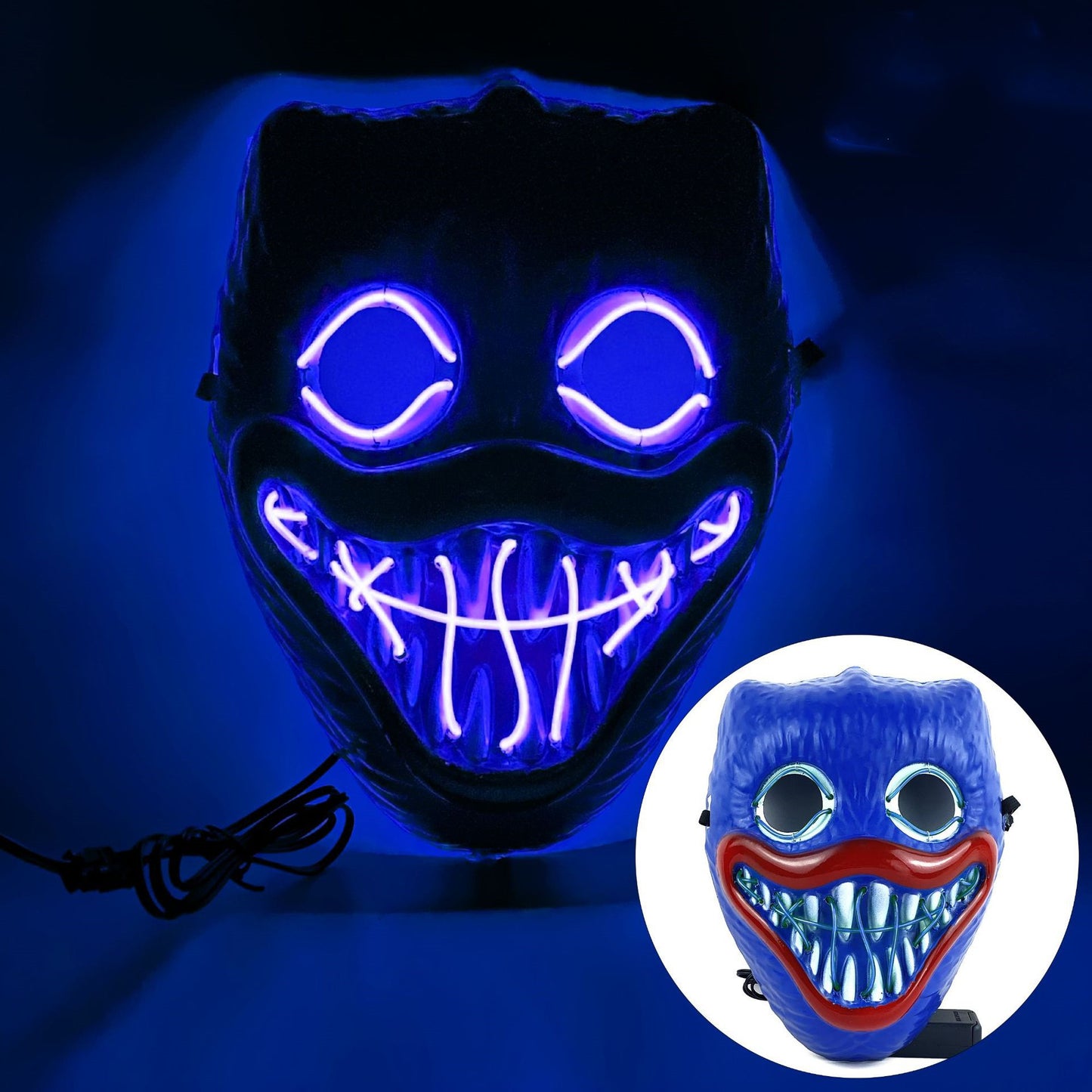 Glowing Poppy Masks Funny Kids Punk Halloween Mask Party Cosplay Light Up Huggy Wuggy LED Poppy Mask For Men Women Children