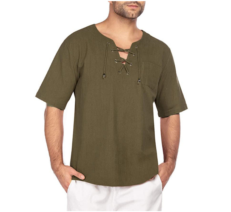 Men's short-sleeved T-shirt cotton and linen led men's T-shirt