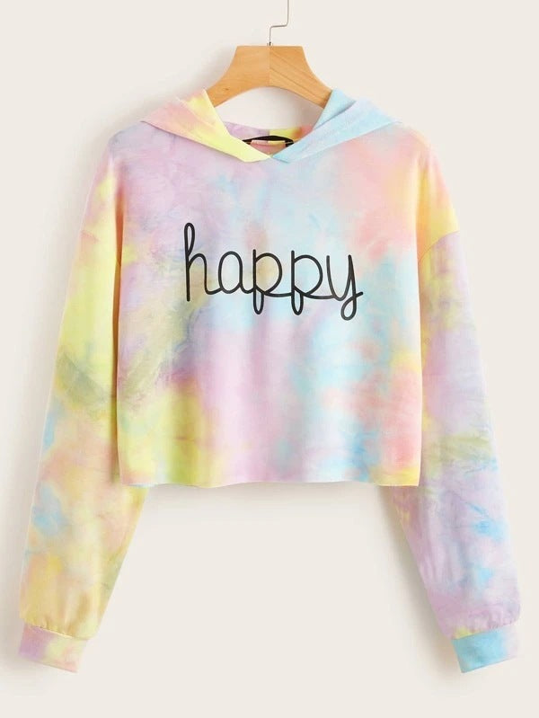 Hoodies Women Rainbow Tie Dye Print Women's Sweatshirt 2021 Autumn Cropped Hoodie Harajuku Streetwear Crop Top Hoodie Moletom