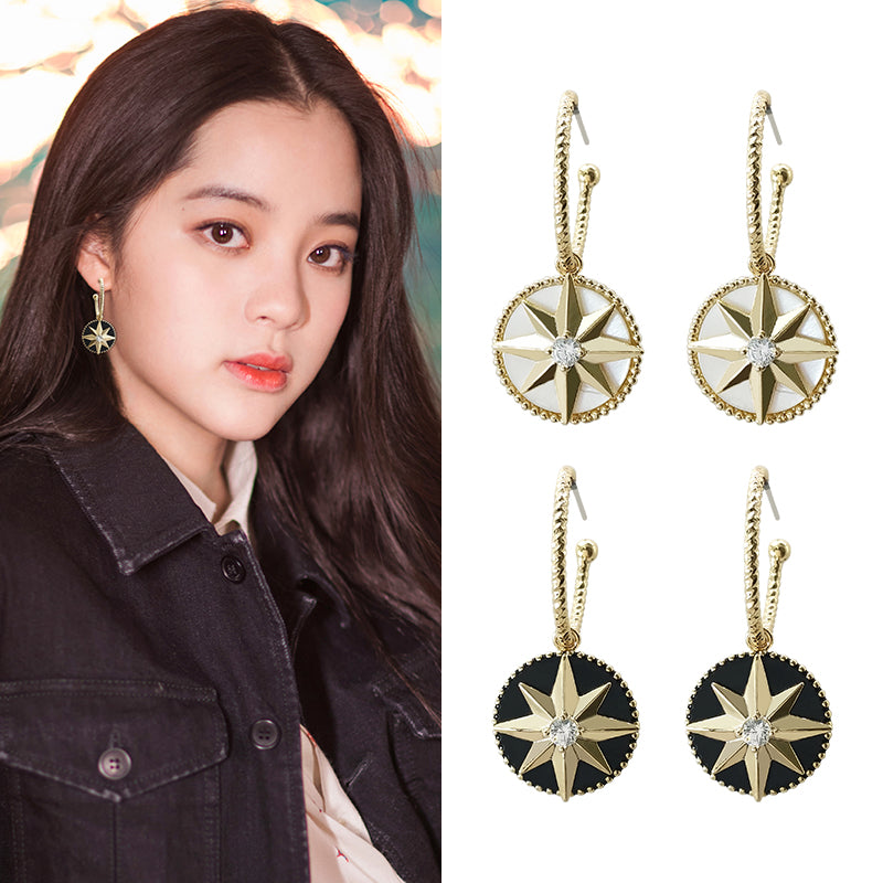 Red Compass Eight Mang Star Earrings Pure Silver Korean Temperament Baitao Red Ear Button Star Color Fashion Ear Nails Female