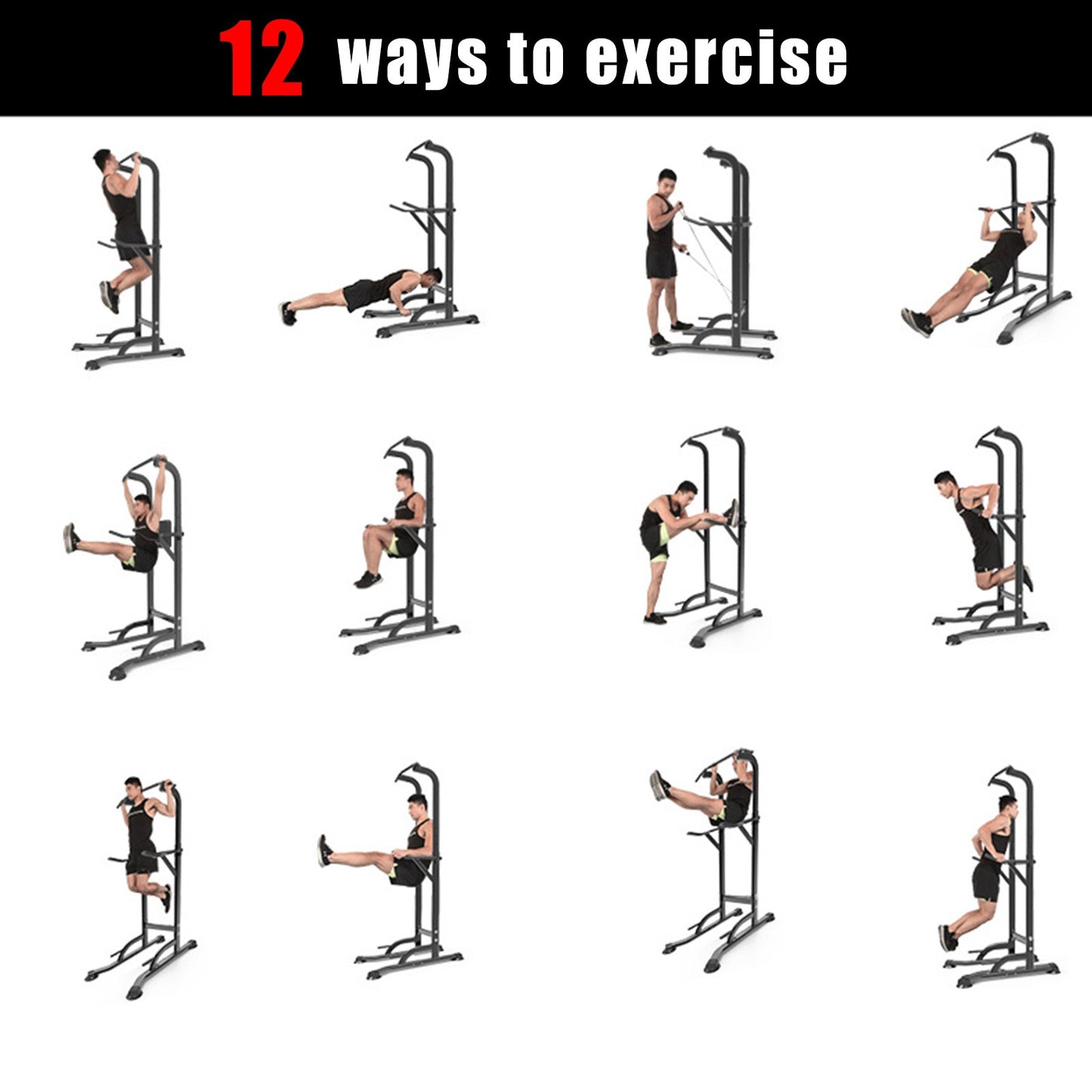 Dip Station Chin Up Bar Power Tower Pulls Push Home Gym Fitness Core