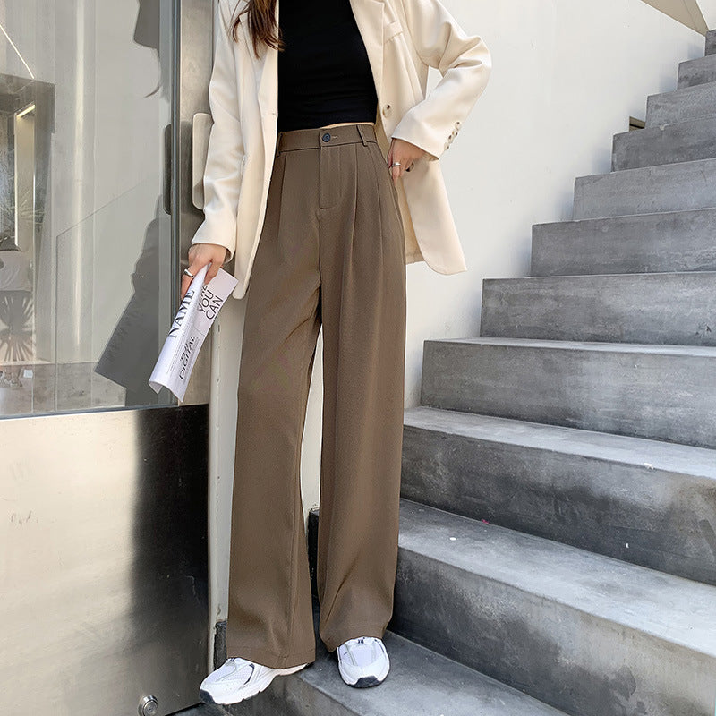 2021 New High Waist Loose Large Size Pants Spring And Autumn Vertical Feeling Fat Girls Black Straight Pants Suit Pants