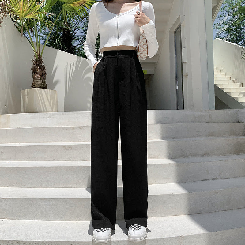 2021 New High Waist Loose Large Size Pants Spring And Autumn Vertical Feeling Fat Girls Black Straight Pants Suit Pants