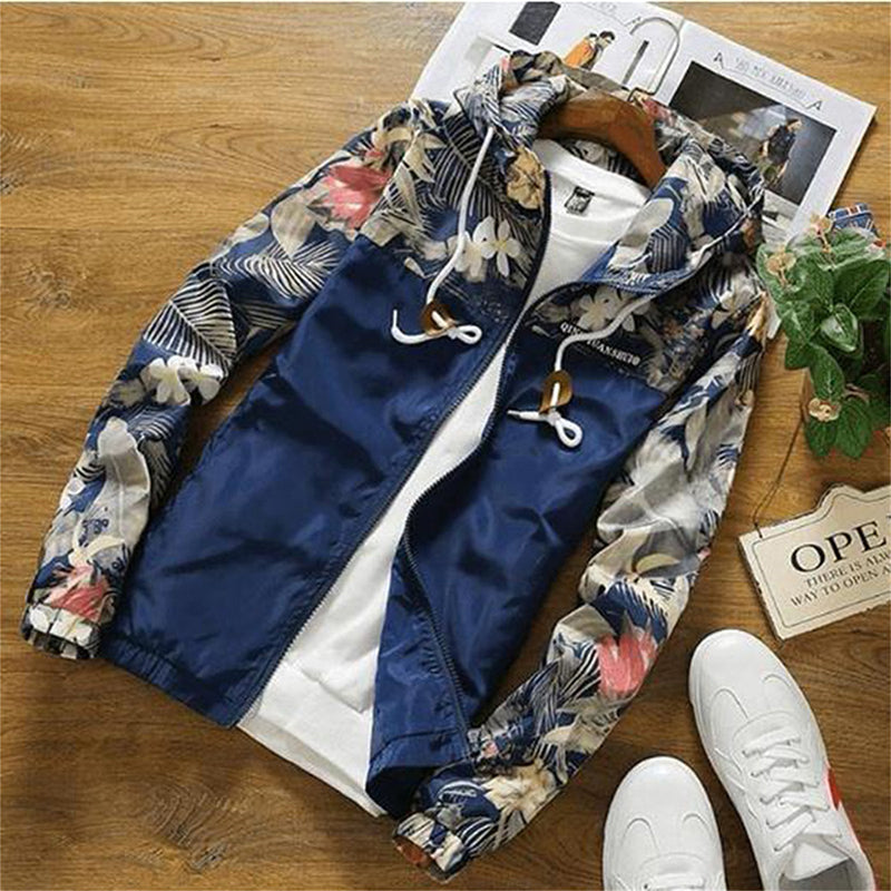 Floral Jacket Men Slim Fit Flowers Pilot Jacket Coat US Size Men Hooded Jackets