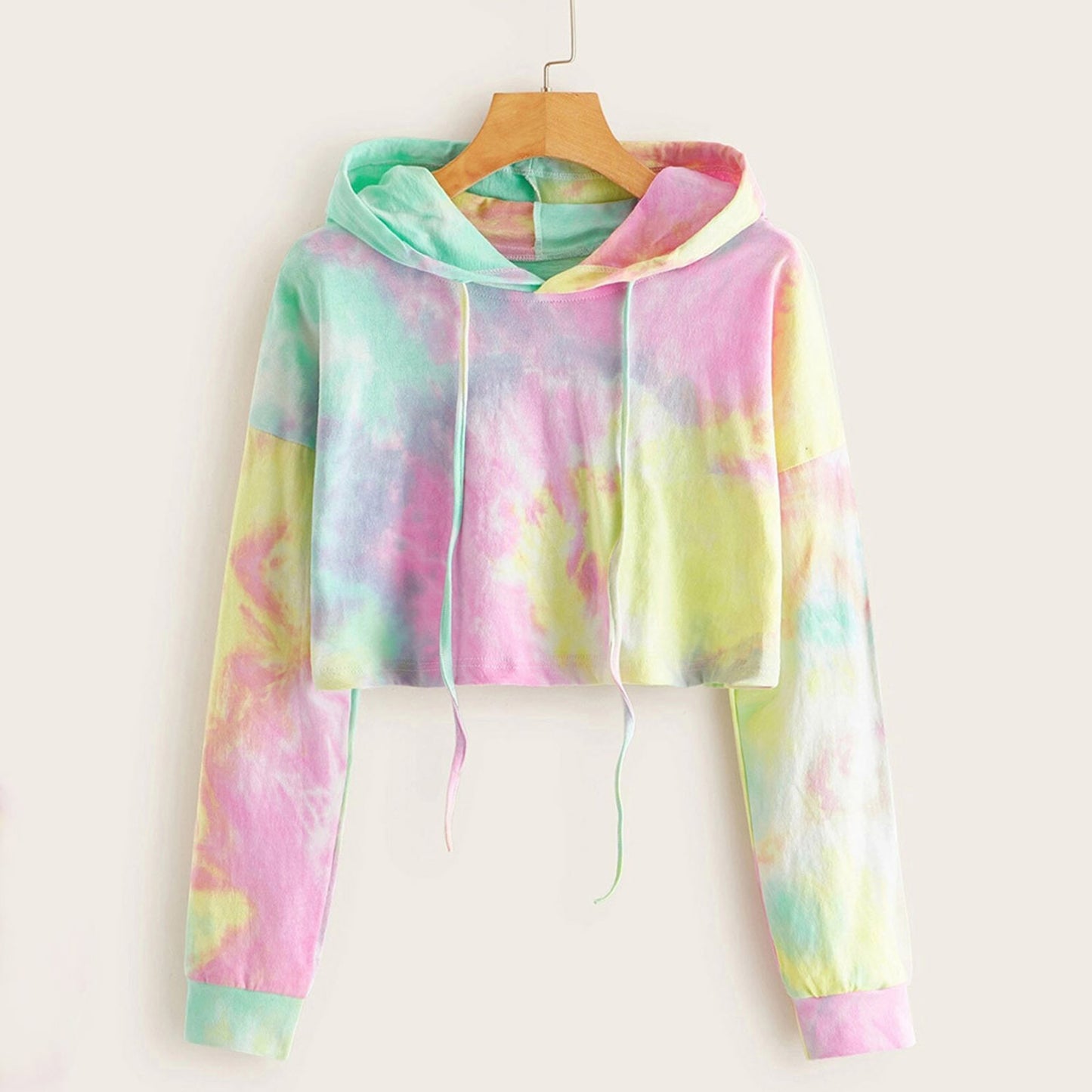 Hoodies Women Rainbow Tie Dye Print Women's Sweatshirt 2021 Autumn Cropped Hoodie Harajuku Streetwear Crop Top Hoodie Moletom