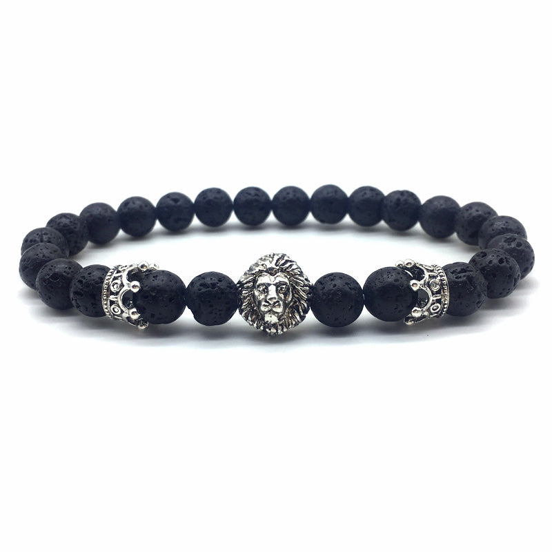 2022 New Trendy Lion Head Bracelet Men Handmade Temperament Lava Stone Bead Bracelet For Men Jewelry Gift