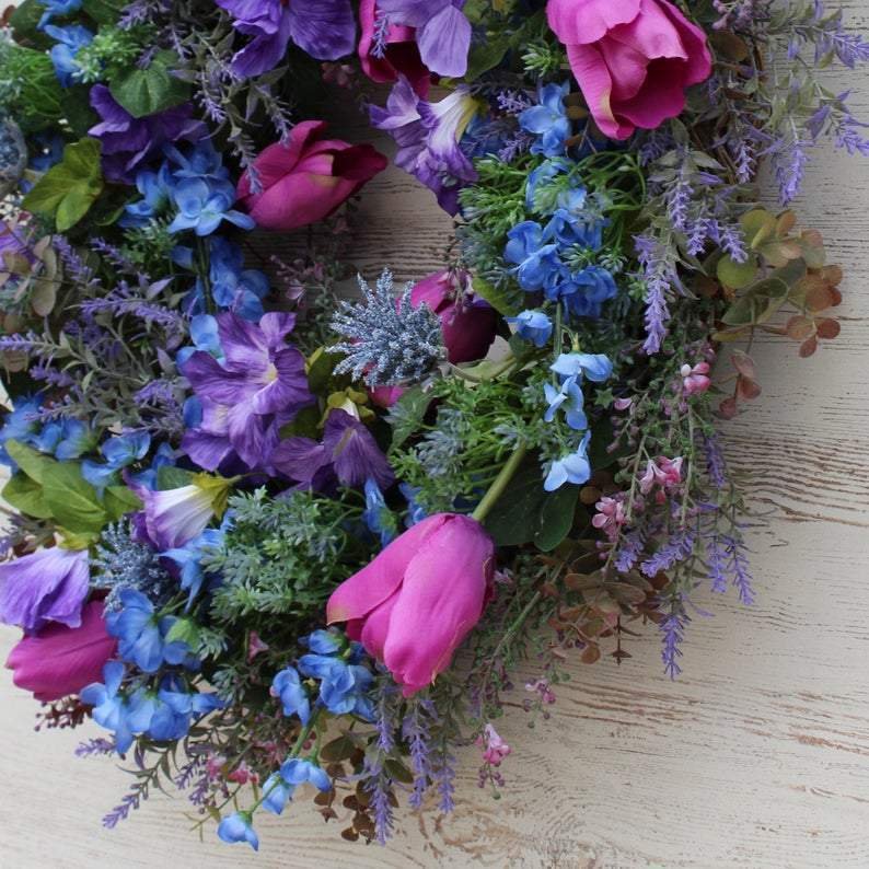 Cross Border Independent Station Spring Purple Tulip Wreath Purple Lavender Blue Larch Spring Summer Wreath