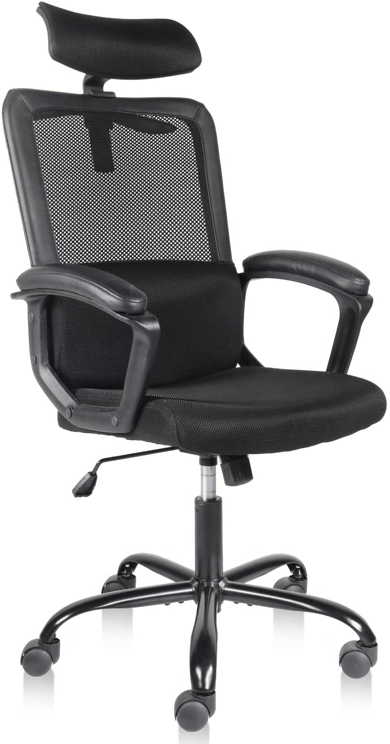 High Back Ergonomic Mesh Desk Office Chair with Padding Armrest and Adjustable Headrest