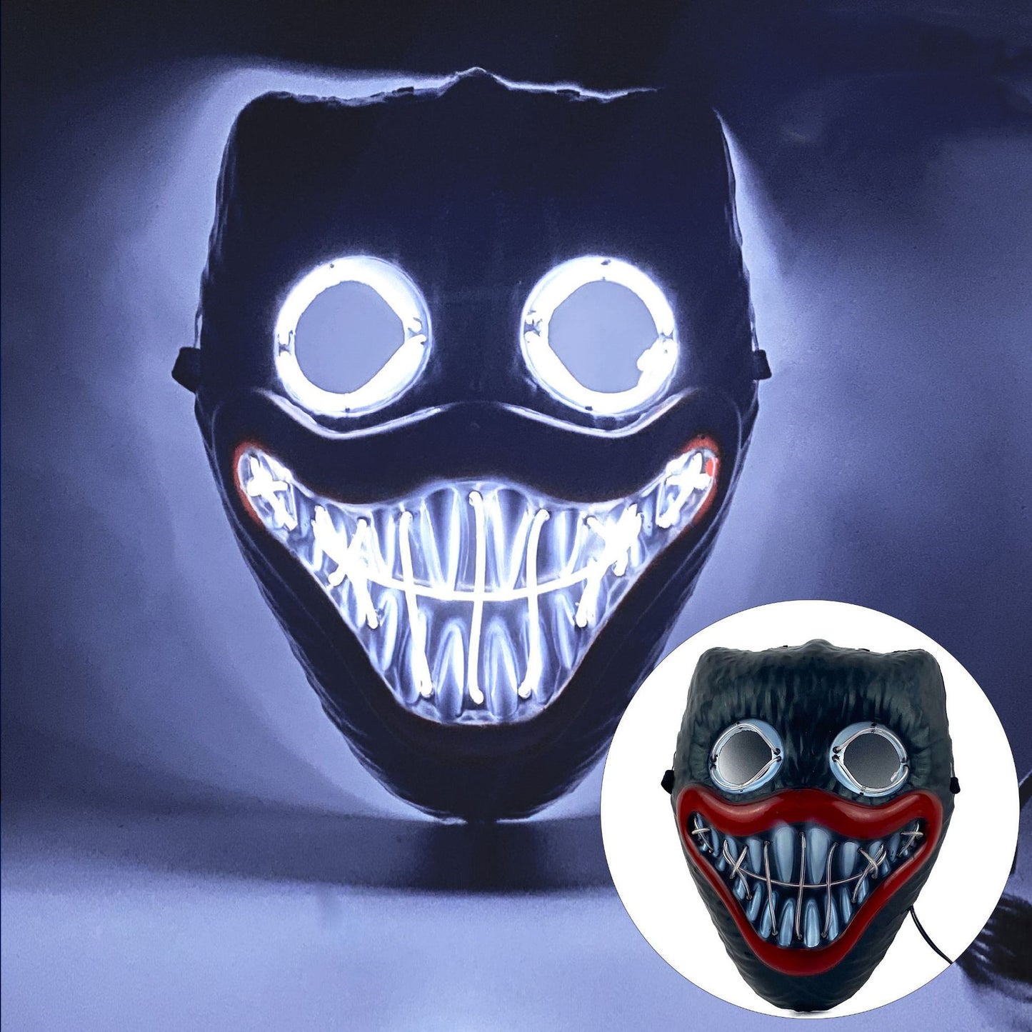 Glowing Poppy Masks Funny Kids Punk Halloween Mask Party Cosplay Light Up Huggy Wuggy LED Poppy Mask For Men Women Children