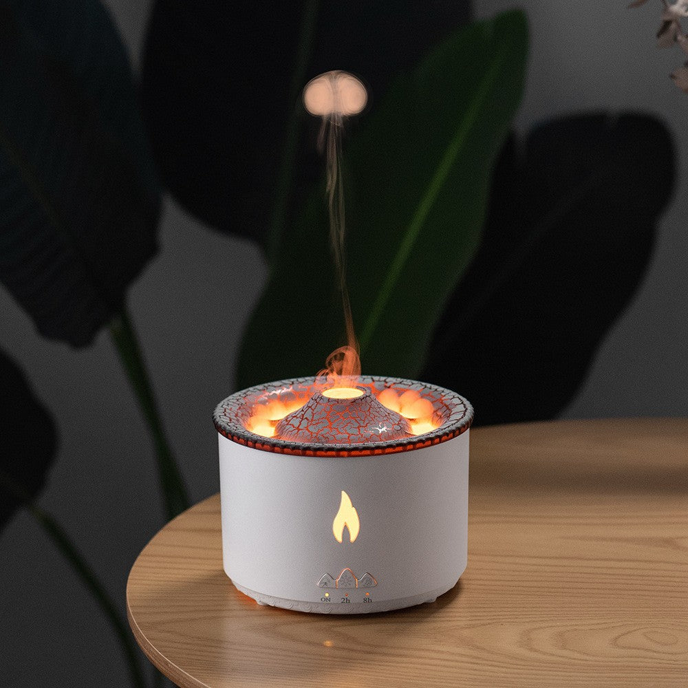 2022 New Creative Ultrasonic Essential Oil Humidifier Volcano Aromatherapy Machine Spray Jellyfish Air Flame Humidifier Diffuser