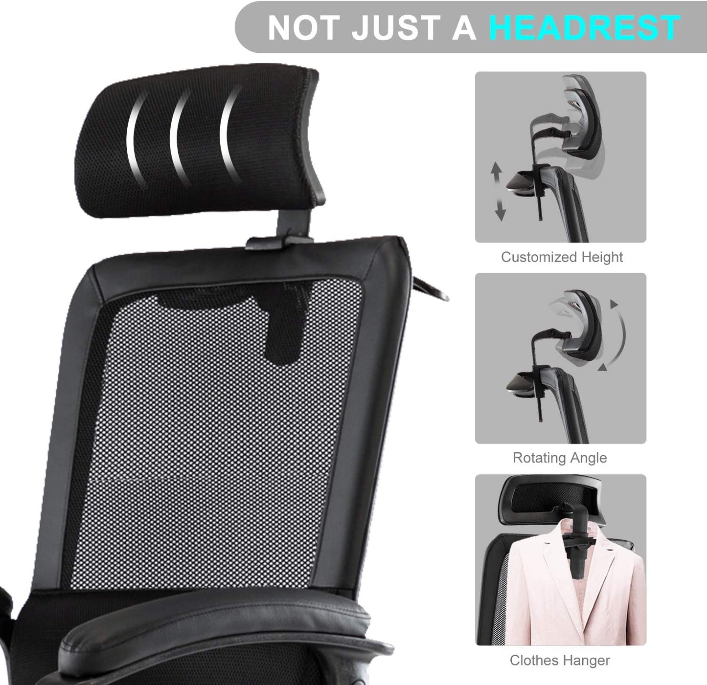 High Back Ergonomic Mesh Desk Office Chair with Padding Armrest and Adjustable Headrest