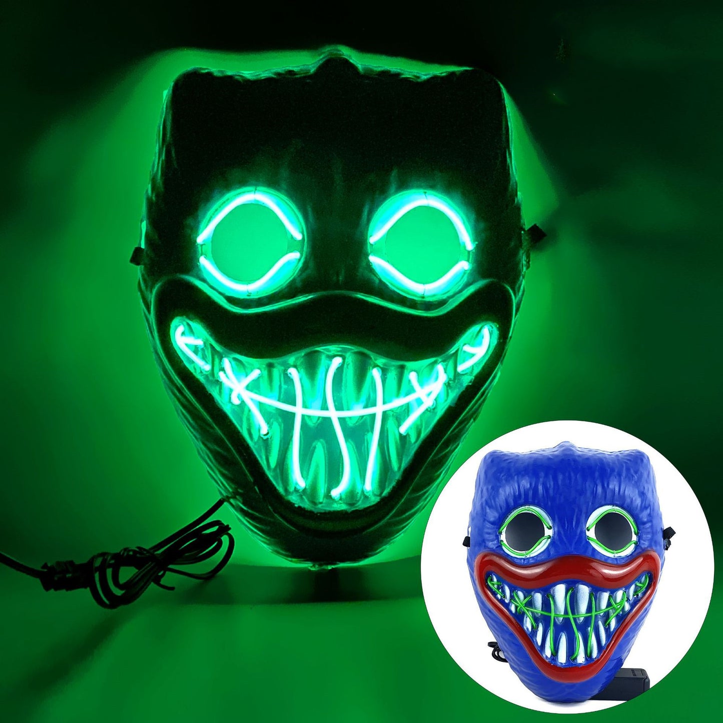 Glowing Poppy Masks Funny Kids Punk Halloween Mask Party Cosplay Light Up Huggy Wuggy LED Poppy Mask For Men Women Children