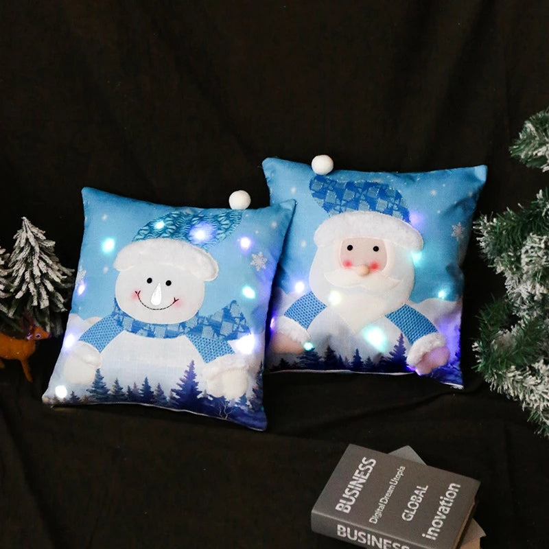 Christmas Decorations Santa Claus Snowman Luminous Illuminated Pillowcase Pillowcase Christmas Pillowcase Two-piece Set