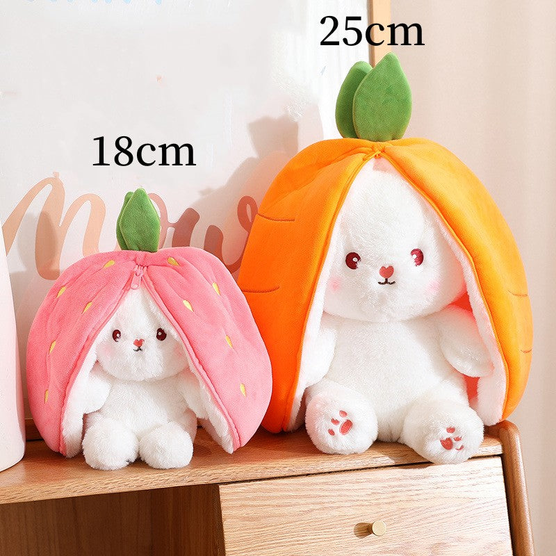 Kawaii Fruit Transfigured Bunny Plush Toy Cute Carrot Strawberry Turn Into Rabbit Plush Toy Kids Birthday Christmas Gift Muppet