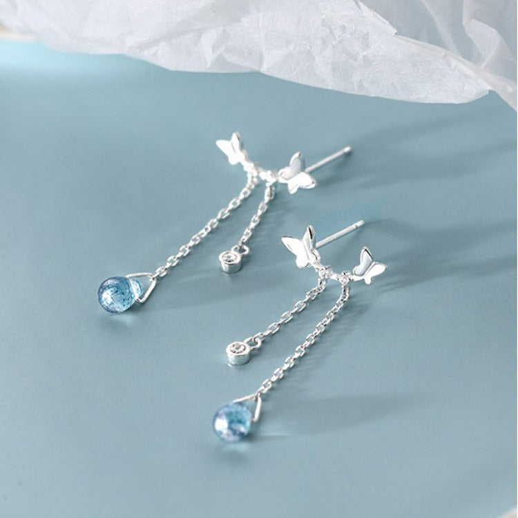 925 Sterling Silver Butterfly Tassel Stud Earrings