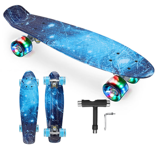 22 Inch Kids Skateboard Portable Mini Cruiser Retro Skate Board for Kids Boys Girls Youths Beginners Load 90kg with Flashing Wheels