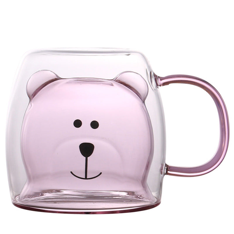 Creative Bear Double Coffee Milk Glass Cute Summer Kids Juicy Cup