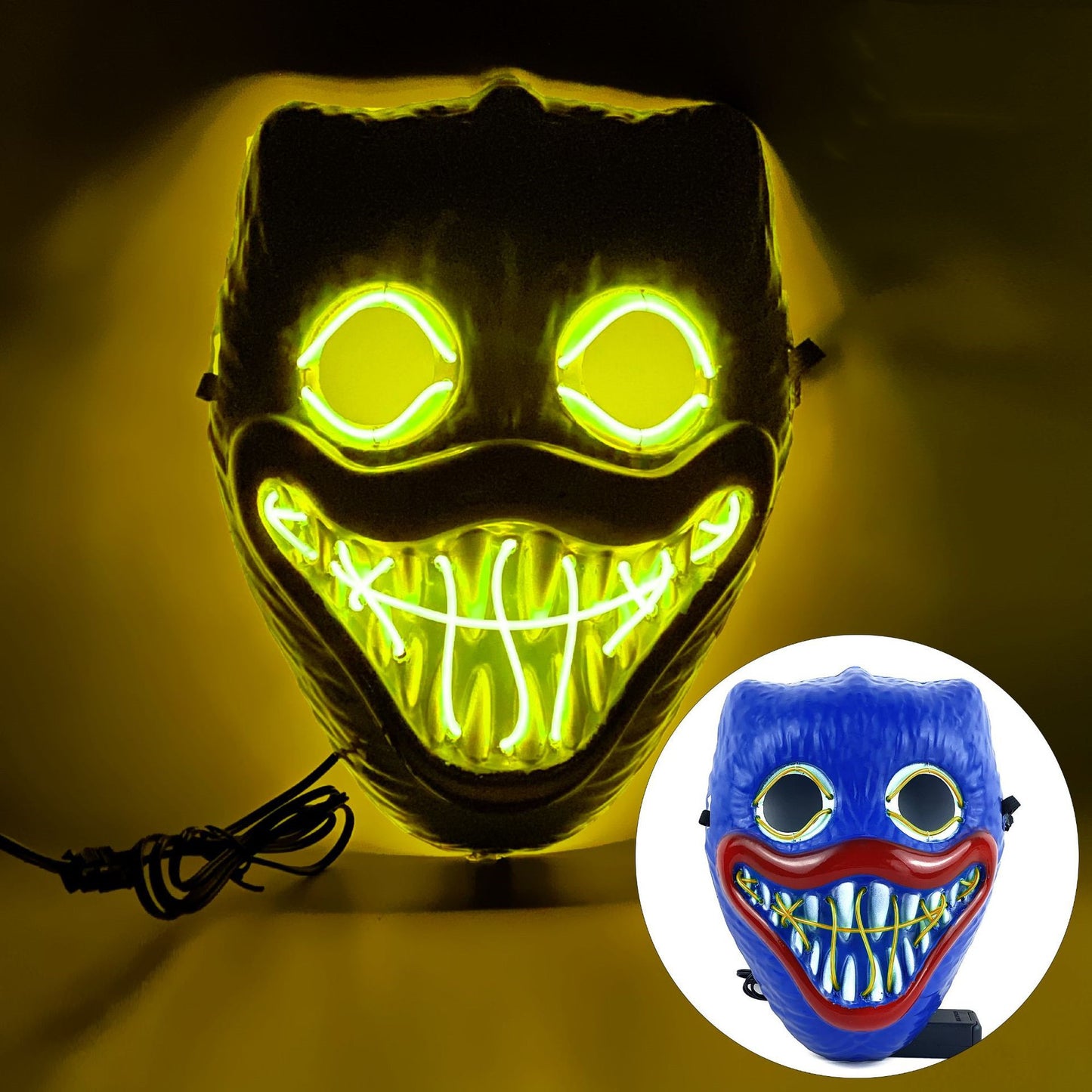 Glowing Poppy Masks Funny Kids Punk Halloween Mask Party Cosplay Light Up Huggy Wuggy LED Poppy Mask For Men Women Children